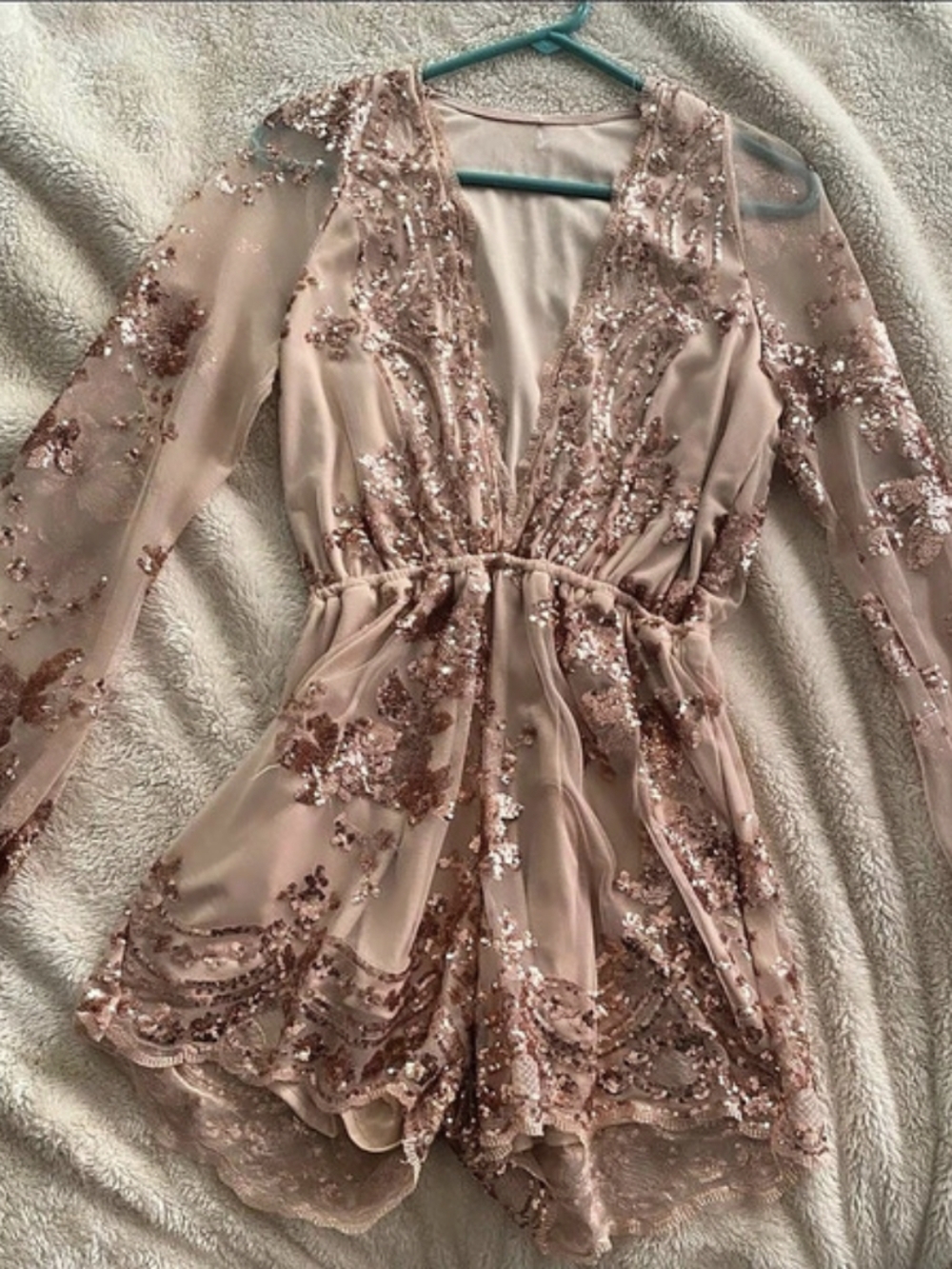 Pink Floral Sequin Romper Like New